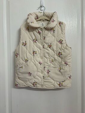 H&M Cream Quilted Floral Berry Puffer Vest for Kids Size 6x-7